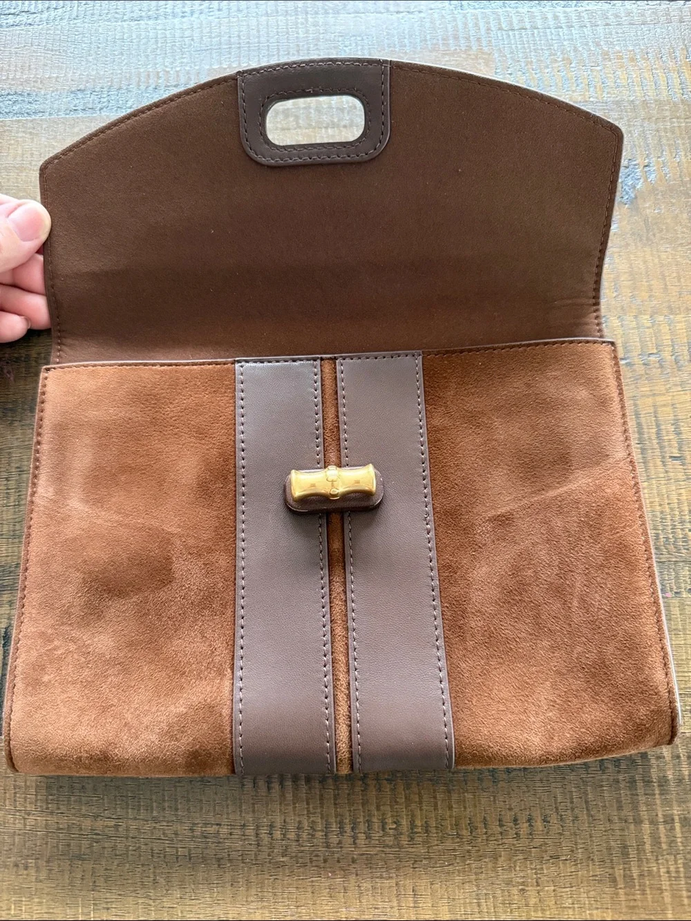 J McLaughlin leather and suede clutch
